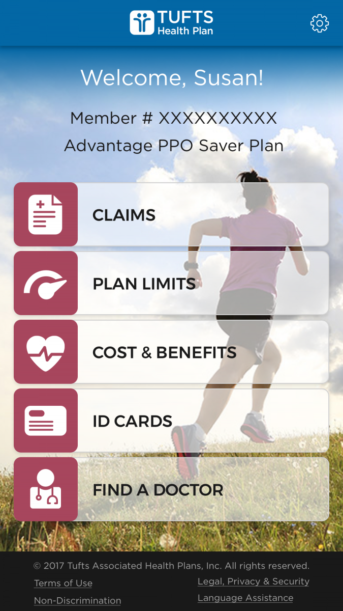 Tufts Health Plan Home Screen